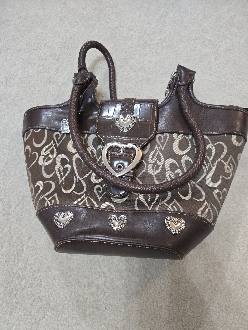 Brown Heart Accent Tote Bag by